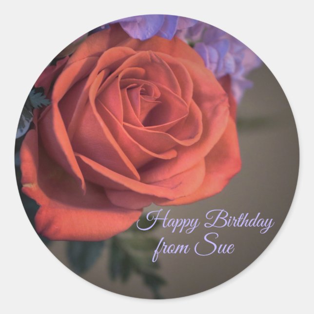 Coral Rose Custom Name Birthday Stickers (Front)