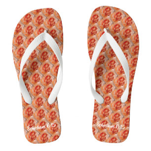 CORAL ROSE Elegant Floral WEDDING Christian Flip Flops