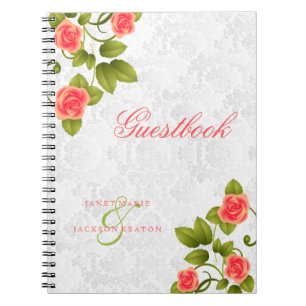 Coral Rose Flower Wedding - Guestbook Notebook