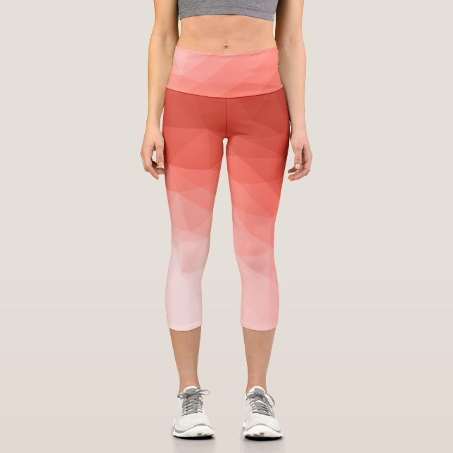 Coral rose geometric mesh ombre pattern capri leggings (Front)