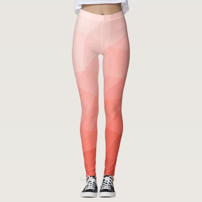 Coral rose geometric mesh ombre pattern leggings (Front)