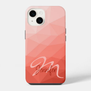 Coral rose geometric mesh ombre pattern Monogram iPhone 14 Case