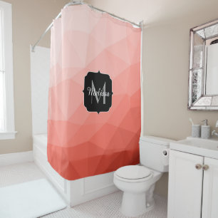 Coral rose geometric mesh ombre pattern Monogram Shower Curtain