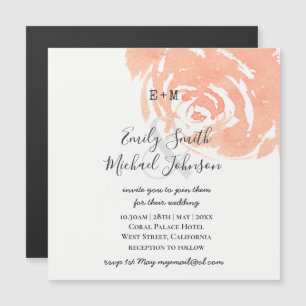 Coral Rose Magnetic Wedding Save The Date Invite