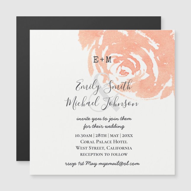 Coral Rose Magnetic Wedding Save The Date Invite (Front/Back)