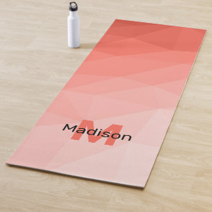 Coral rose ombre Geometric Mesh Pattern Monogram Yoga Mat