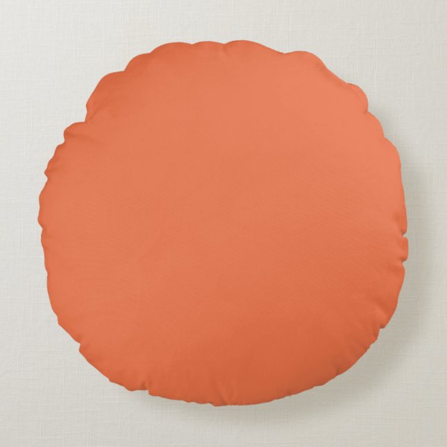 Coral Rose Orange Solid Colour Print Round Cushion (Front)