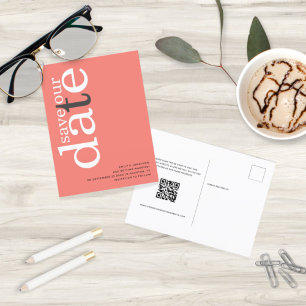 Coral Rose Pink QR Code Text Save The Date Postcard