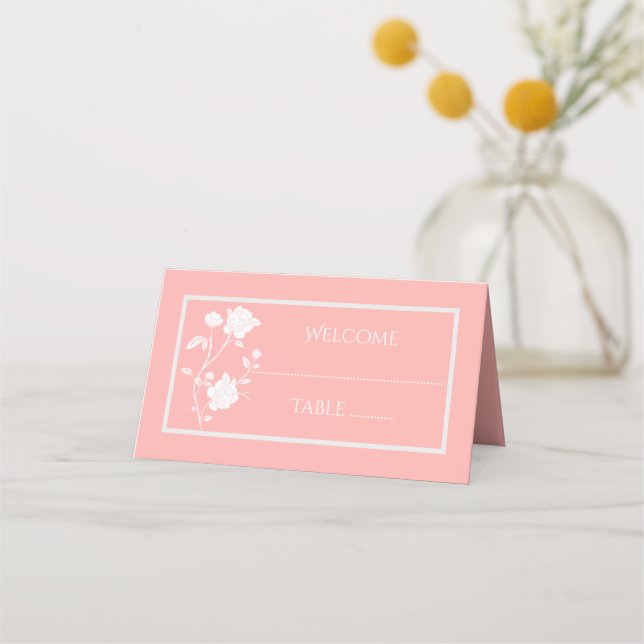 Coral Rose Reception Place Card (Front)
