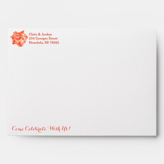 Coral Rose Simple Elegant Summer Wedding Envelopes (Front)