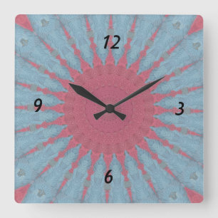 Coral Rose Starburst Square Wall Clock
