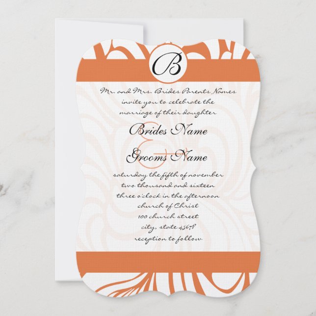 Coral Rose Swirls Wedding Invitations (Front)