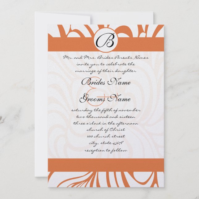 Coral Rose Swirls Wedding Invitations (Front)