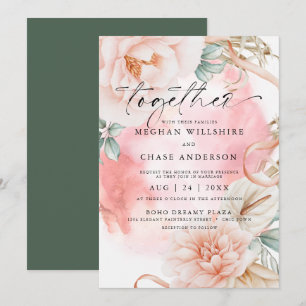 Coral Rose Watercolor Bouquet Invitation