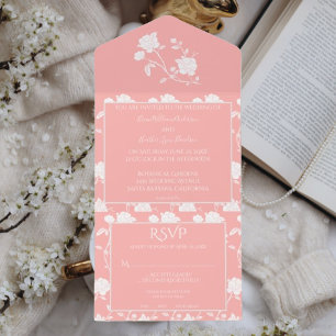 Coral Rose Wedding All In One Invitation