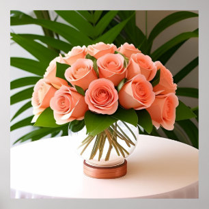 🌺 Coral Roses Table Still Life Wall Art 🌿
