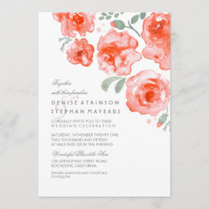 Coral Roses Wedding - Watercolor Invitations