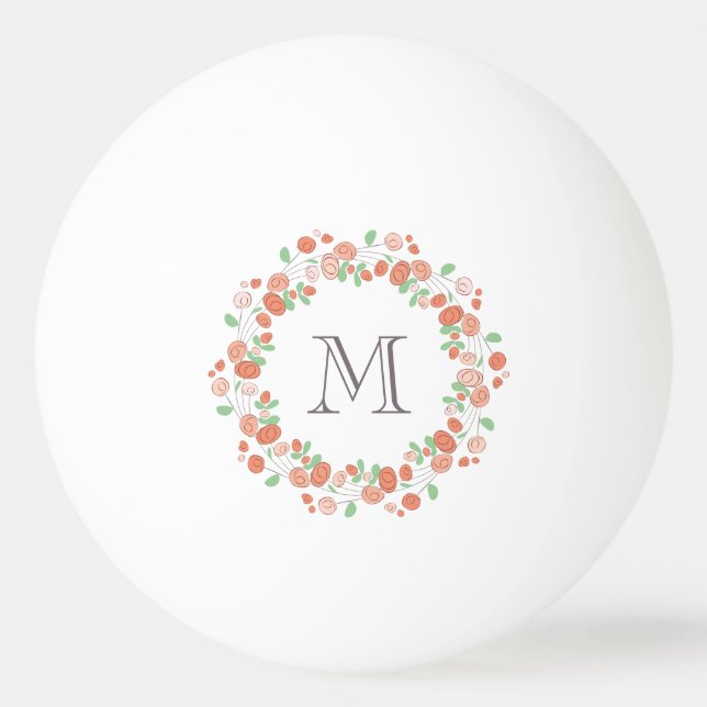 coral roses wreath monogram ping pong ball (Front)