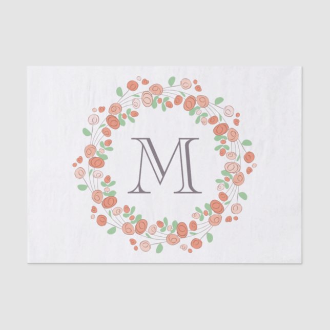 coral roses wreath monogram tissue paper (Front)