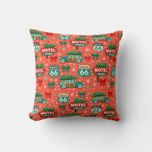 Coral Route 66 Holiday Motel Decor Cushion