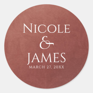 Coral Rust Orange Colour Minimal Elegant Wedding Classic Round Sticker