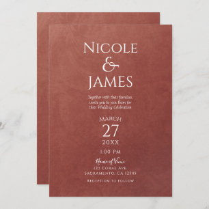 Coral Rust Orange Colour Minimal Elegant Wedding Invitation
