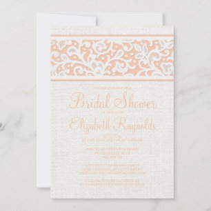 Coral Rustic Burlap Linen Bridal Shower Invitation