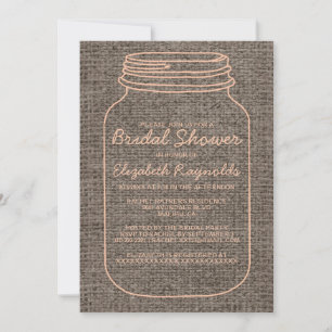Coral Rustic Burlap Mason Jar Bridal Shower Invite