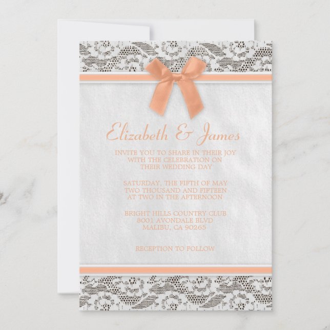 Coral Rustic Burlap Wedding Invitations (Front)
