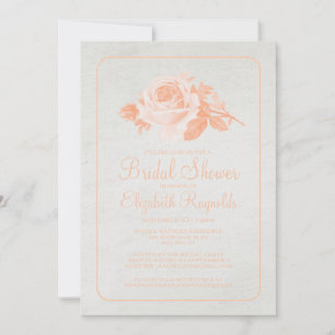 Coral Rustic Floral/Flower Bridal Shower Invites