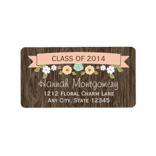 Coral Rustic Floral Graduation Return Address Label