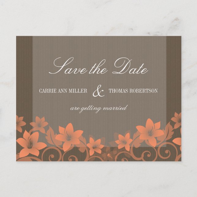 Coral Rustic Floral Save the Date Postcard (Front)