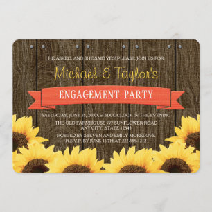 CORAL RUSTIC SUNFLOWER ENGAGEMENT PARTY INVITATION