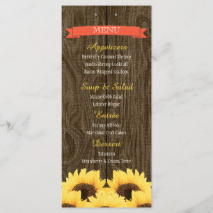 CORAL RUSTIC SUNFLOWER MENU CARD