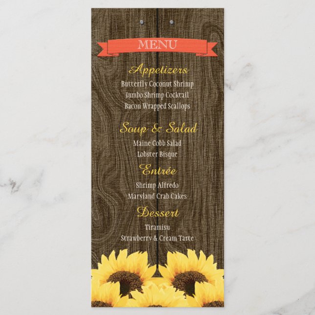 CORAL RUSTIC SUNFLOWER MENU CARD (Front)