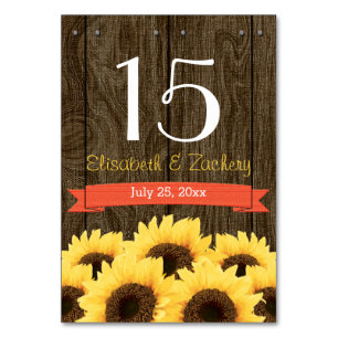 CORAL RUSTIC SUNFLOWER TABLE NUMBER CARD