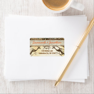 Coral Rustic Wedding Arch Peacock Return Address Label