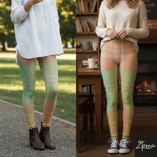 Coral & Sage Plaid Leggings