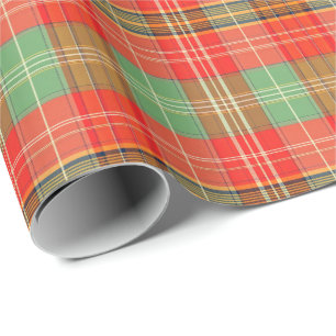 Coral & Sage Plaid Wrapping Paper