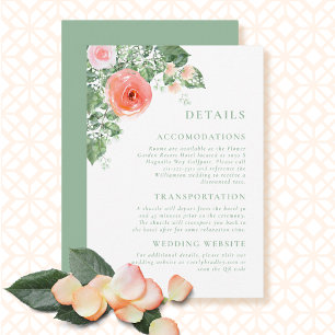 Coral Sage Romantic Floral QR Code Detail Wedding Enclosure Card