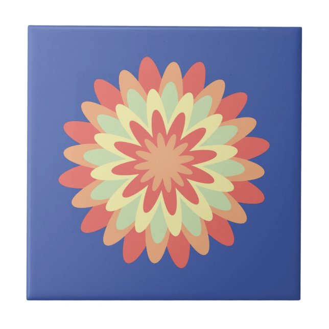 Coral, salmon, banana yellow, mint flower    tile (Front)