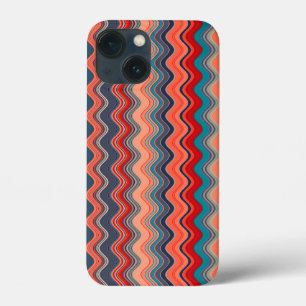 Coral Salmon Orange Blue Wavy Zigzag Pattern iPhone 13 Mini Case