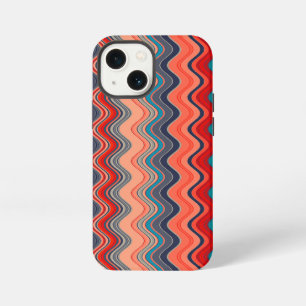 Coral Salmon Orange Blue Wavy Zigzag Pattern iPhone 13 Mini Case