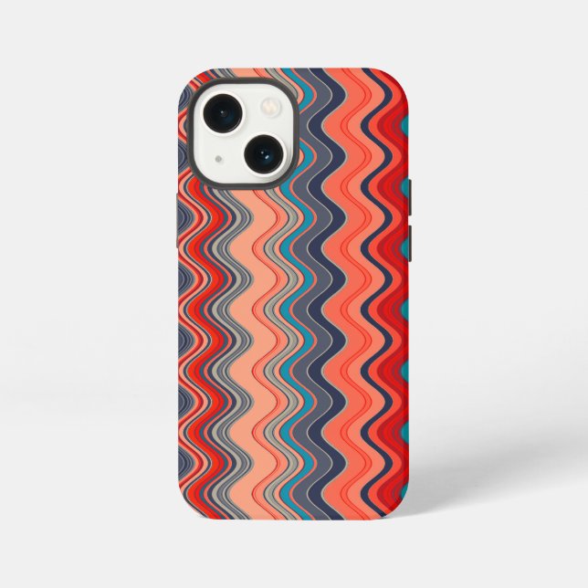 Coral Salmon Orange Blue Wavy Zigzag Pattern iPhone Case (Back)