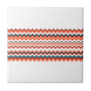 Coral Salmon Orange Blue Wavy Zigzag Pattern Tile
