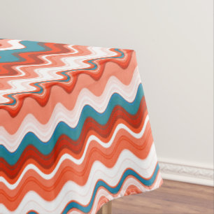 Coral Salmon Orange Turquoise Wavy Zigzag Pattern Tablecloth