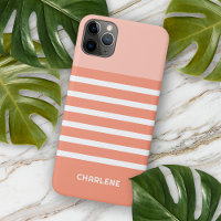 Coral Salmon Peach Orange White Stripes Pattern