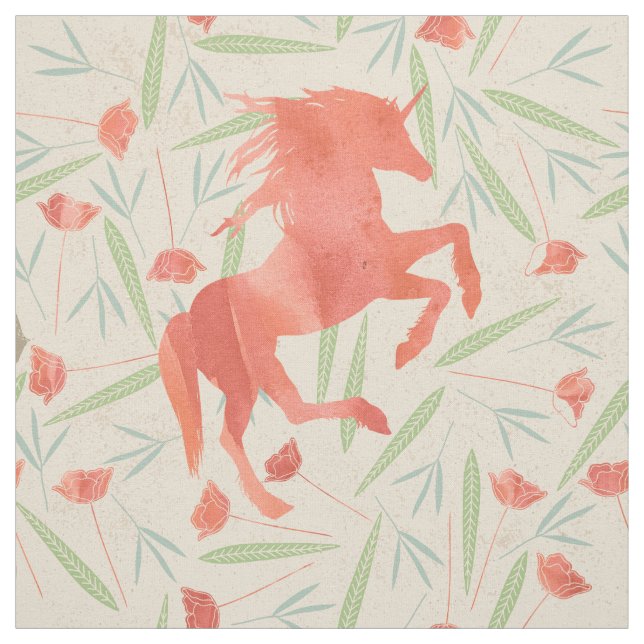 Coral Salmon Unicorn Pattern Fabric (Swatch)