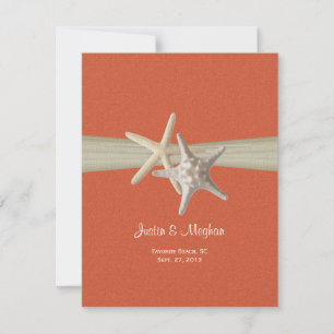 Coral Sand Dollar and Starfish Burlap Reception Invitation