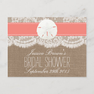 Coral Sand Dollar Beach Bridal Shower Recipe Cards